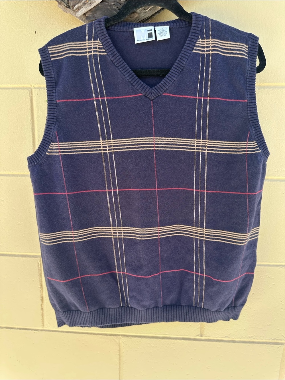 Navy Plaid V-Neck Sweater Vest - Unknown Brand